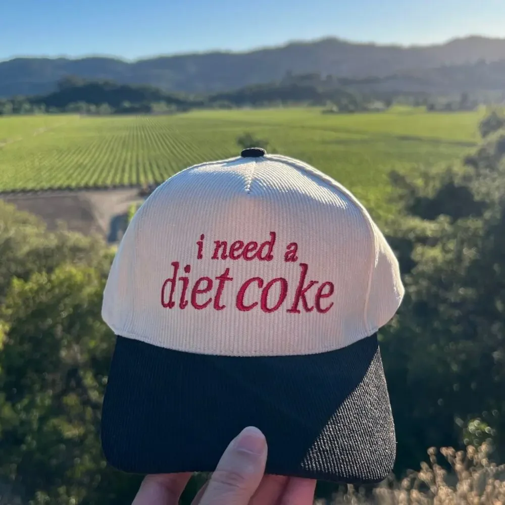 I Need a Diet Coke Corduroy Trucker Hat Embroidered Mesh Snapback Cap